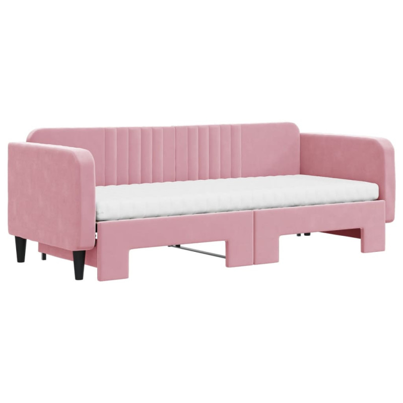 Sofa rozsuwana z materacami, różowa, 80x200 cm, aksamit