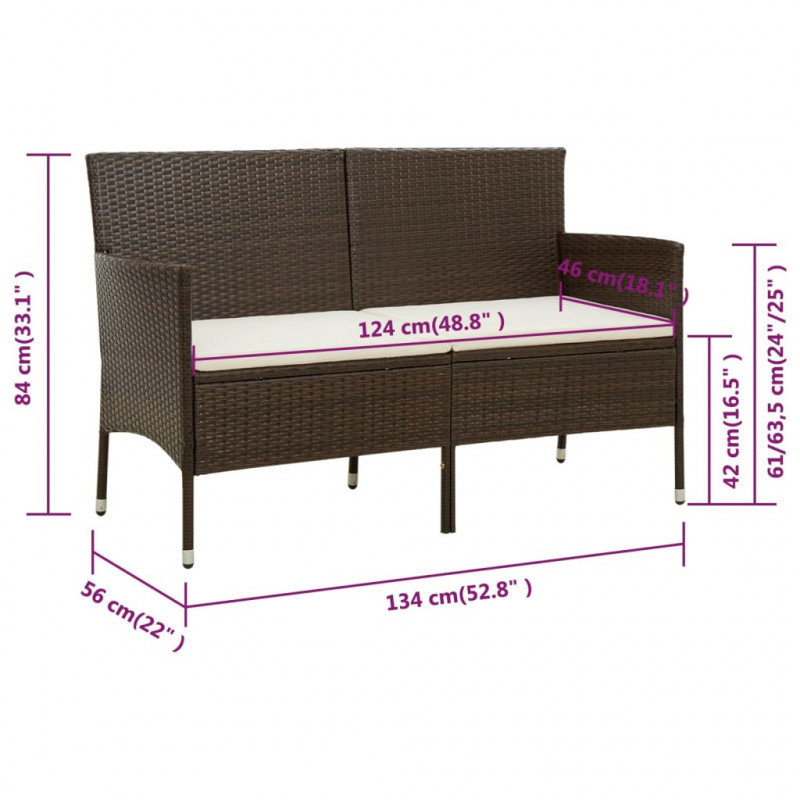 3-osobowa sofa ogrodowa z poduszką, brązowa, polirattan