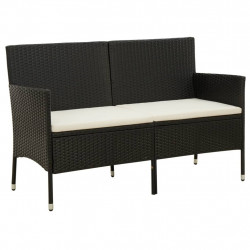 3-osobowa sofa ogrodowa z poduszką, czarna, polirattan