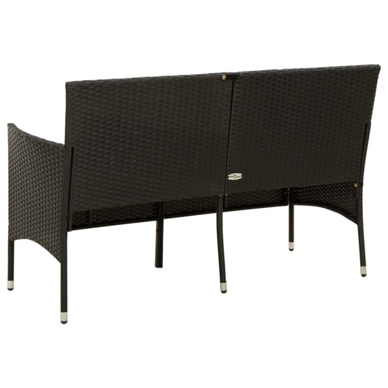 3-osobowa sofa ogrodowa z poduszką, czarna, polirattan