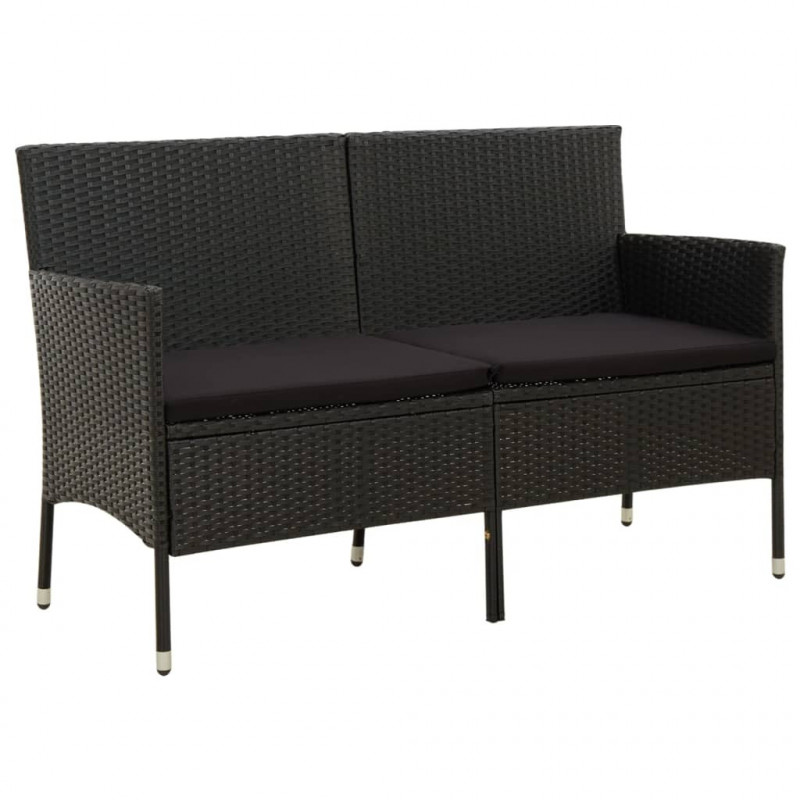 3-osobowa sofa ogrodowa z poduszką, czarna, polirattan