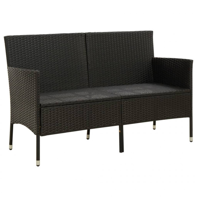 3-osobowa sofa ogrodowa z poduszką, czarna, polirattan