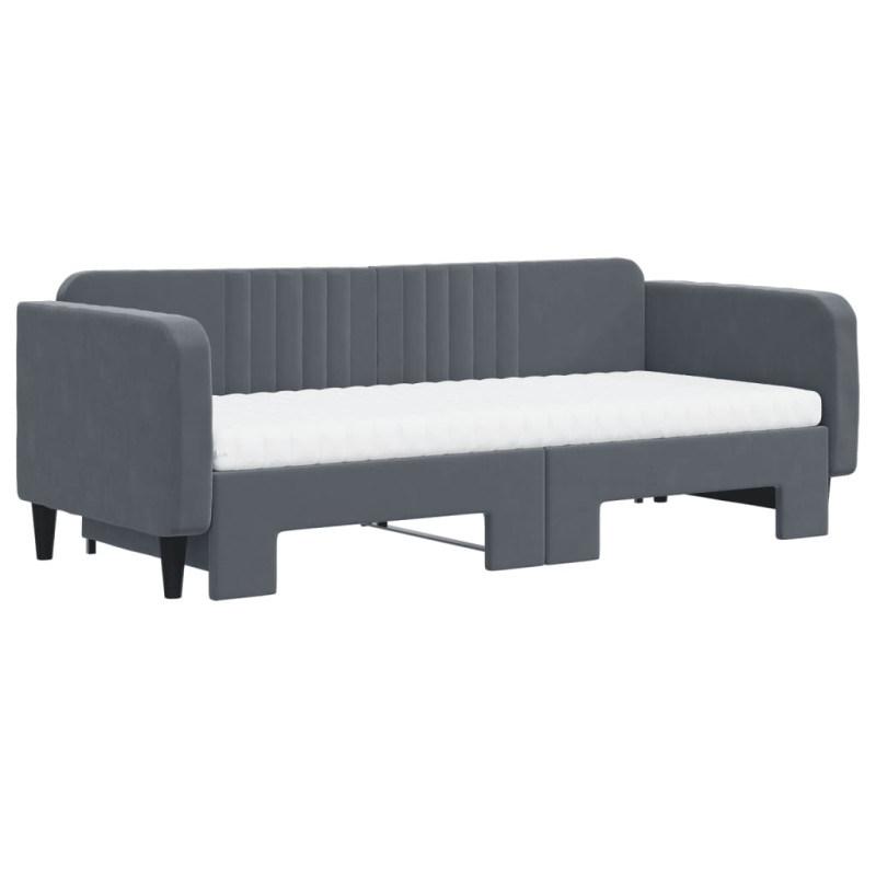 Sofa rozsuwana z materacami, ciemnoszara, 90x200 cm, aksamit