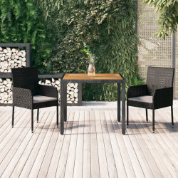 3-cz. zestaw mebli ogrodowych z poduszkami, czarny, rattan PE