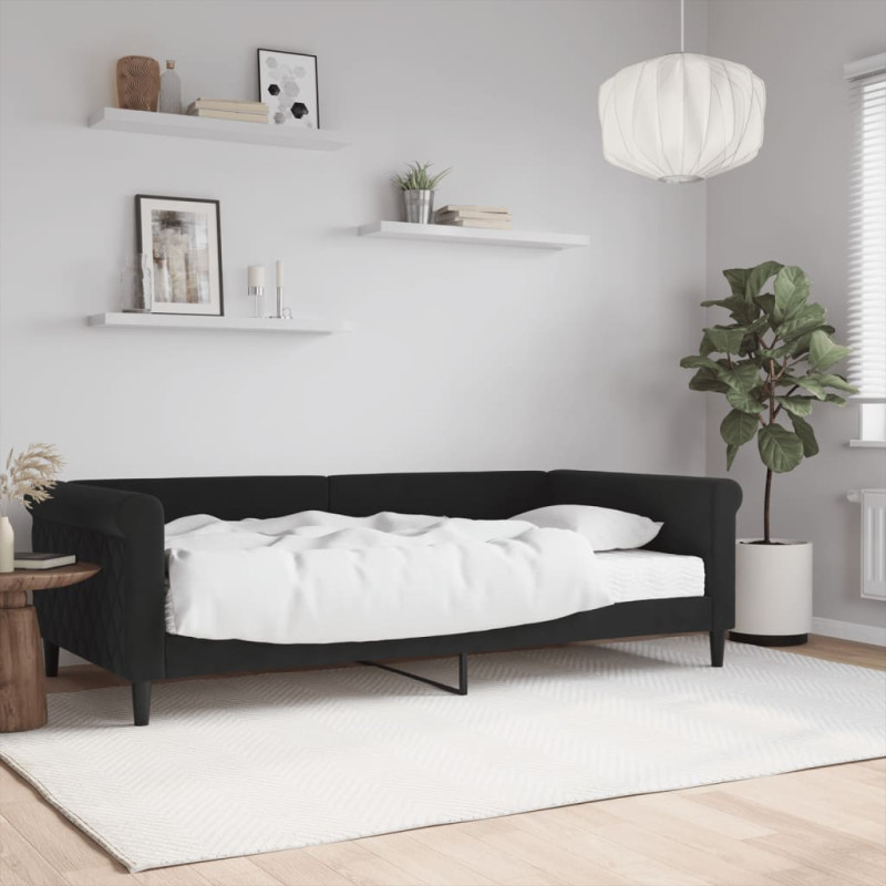 Sofa z materacem do spania, czarna, 100x200 cm, aksamit