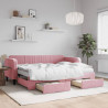 Sofa rozsuwana z szufladami, różowa, 80x200 cm, aksamit