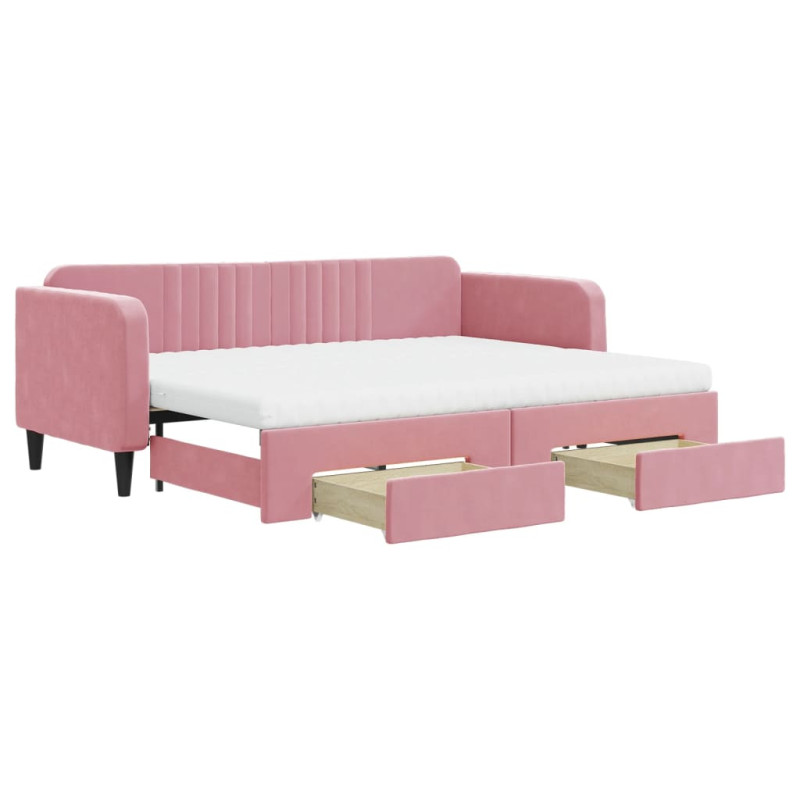 Sofa rozsuwana z szufladami, różowa, 80x200 cm, aksamit