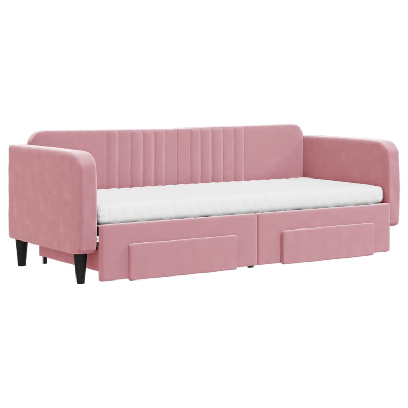 Sofa rozsuwana z szufladami, różowa, 80x200 cm, aksamit
