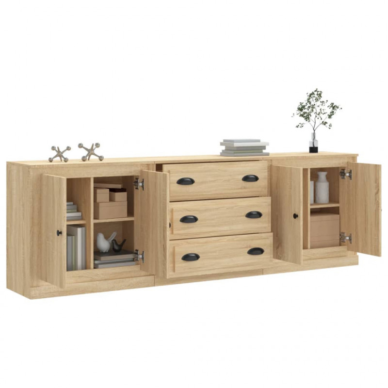 Szafki, 3 szt., dąb sonoma, materiał drewnopochodny