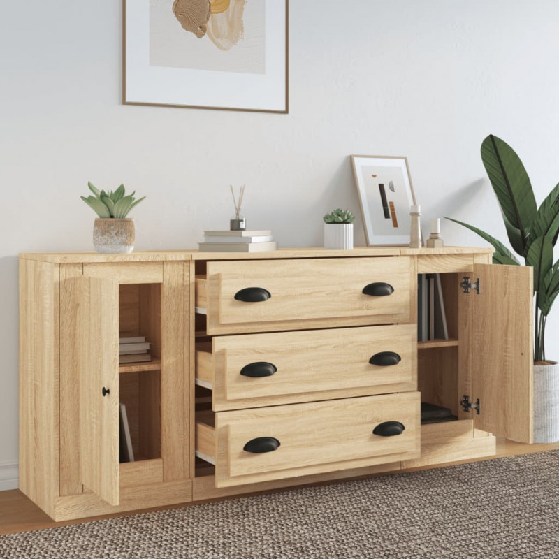 Szafki, 3 szt., dąb sonoma, materiał drewnopochodny