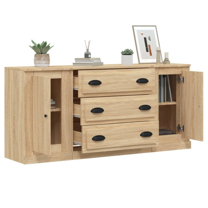 Szafki, 3 szt., dąb sonoma, materiał drewnopochodny