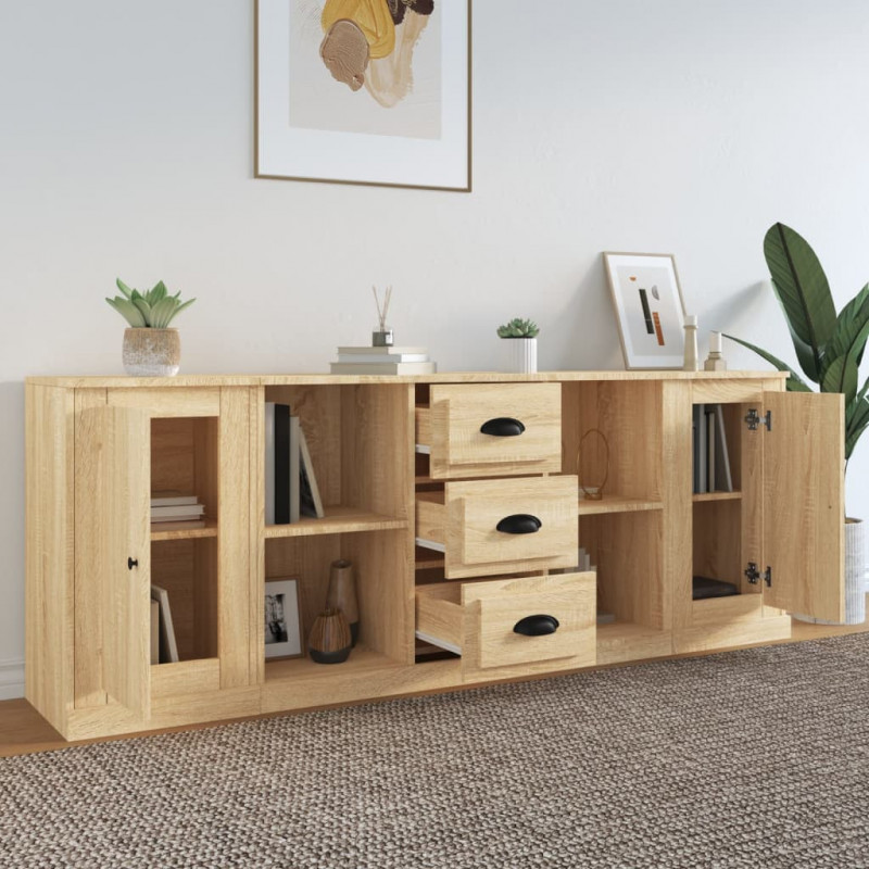 Szafki, 3 szt., dąb sonoma, materiał drewnopochodny