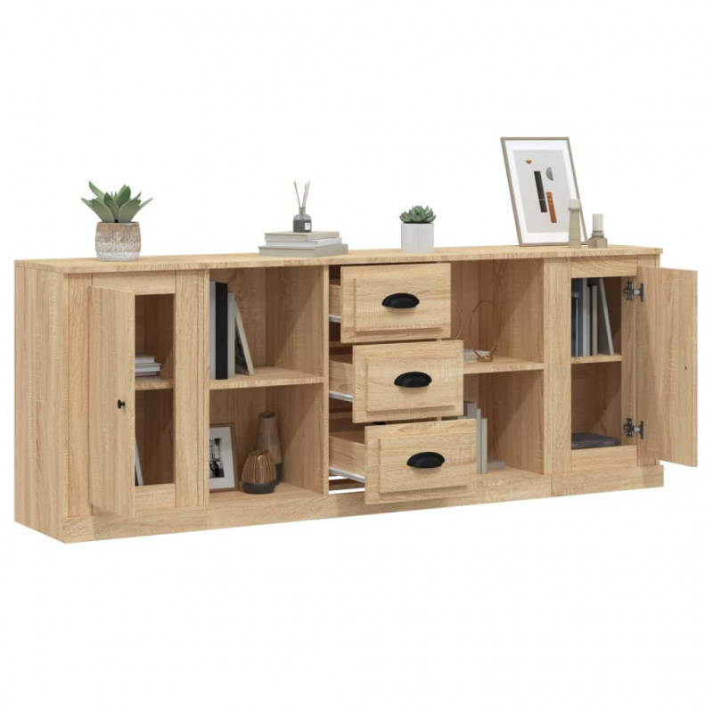 Szafki, 3 szt., dąb sonoma, materiał drewnopochodny