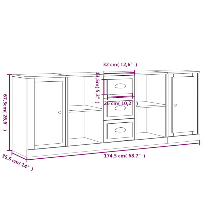 Szafki, 3 szt., szarość betonu, materiał drewnopochodny
