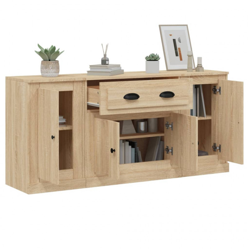 Szafki, 3 szt., dąb sonoma, materiał drewnopochodny