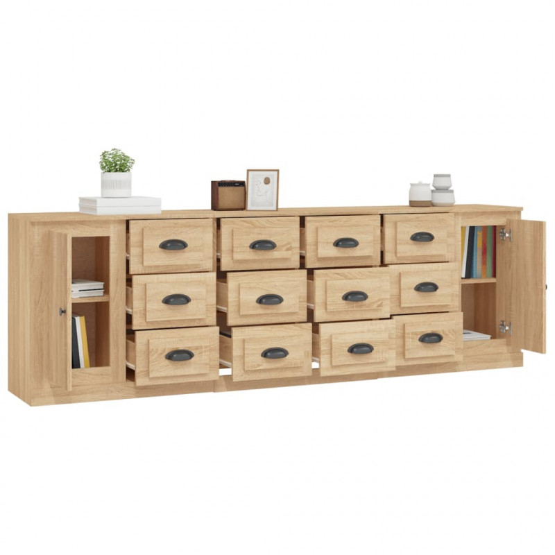 Szafki, 3 szt., dąb sonoma, materiał drewnopochodny
