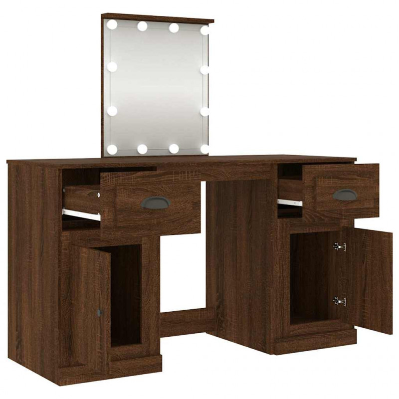 Toaletka z oświetleniem LED, brązowy dąb, 130x50x132,5 cm