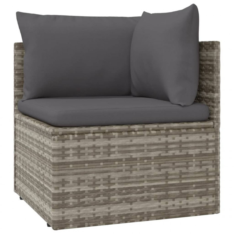 Ogrodowa sofa narożna z poduszkami, szara, 57x57x56 cm
