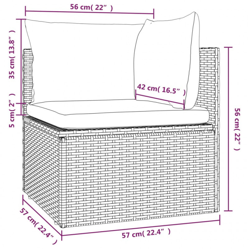 Ogrodowa sofa narożna z poduszkami, szara, 57x57x56 cm