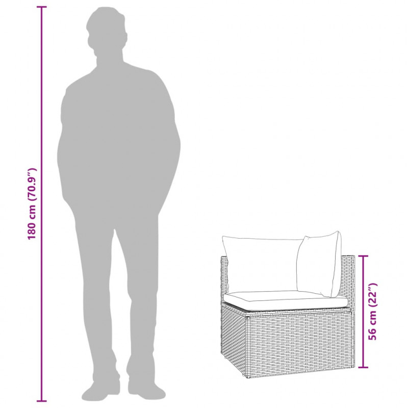 Ogrodowa sofa narożna z poduszkami, szara, 57x57x56 cm