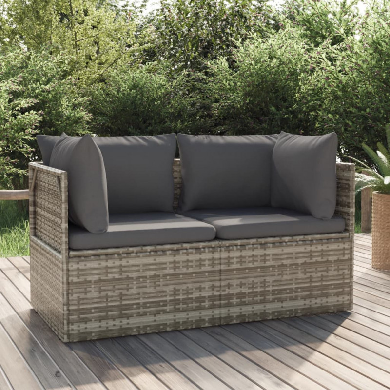 2-osobowa sofa ogrodowa z poduszkami, szara, polirattan