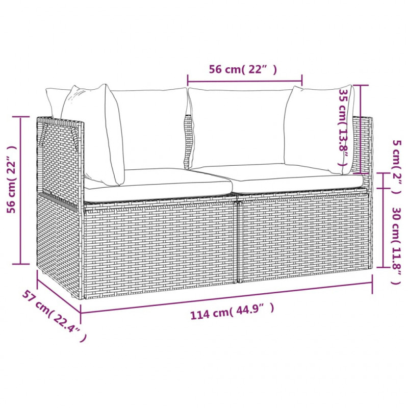 2-osobowa sofa ogrodowa z poduszkami, szara, polirattan