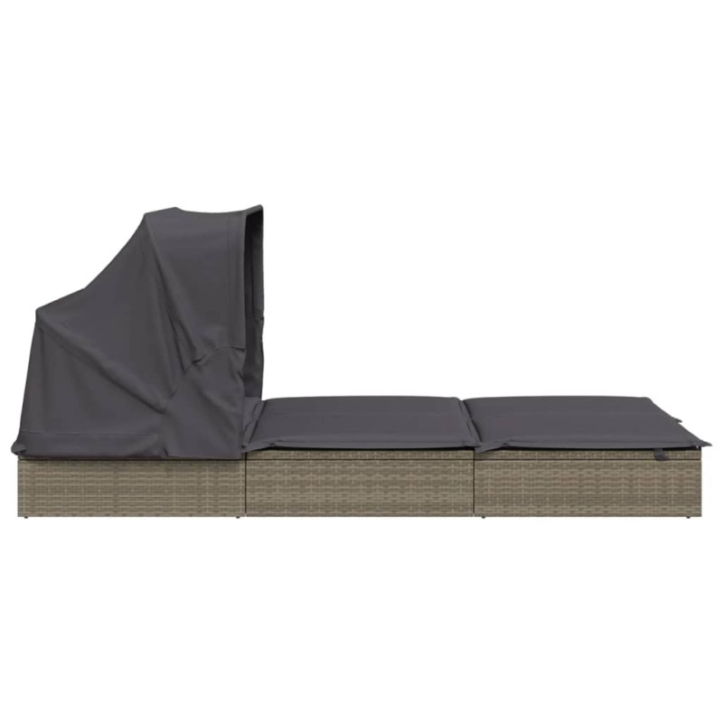 Leżak 2-os., składany dach, szary, 213x118x97 cm, polirattan