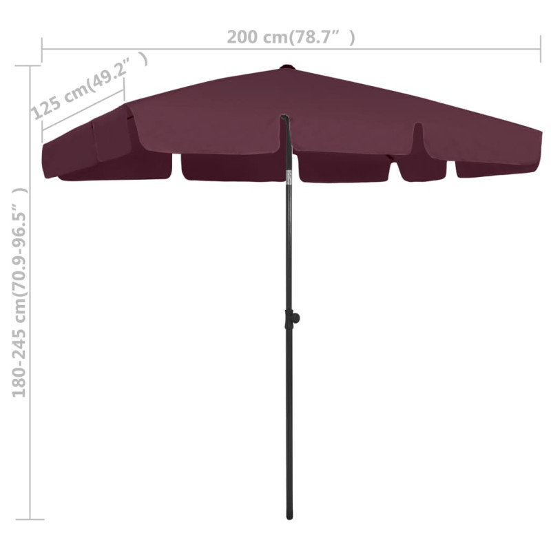 Parasol plażowy, bordowy, 200x125 cm