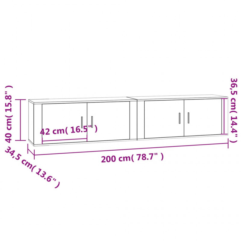 Wiszące szafki TV, 2 szt., przydymiony dąb, 100x34,5x40 cm