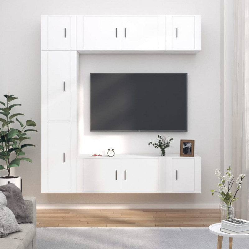 Zestaw 7 szafek TV, Biały, materiał drewnopochodny