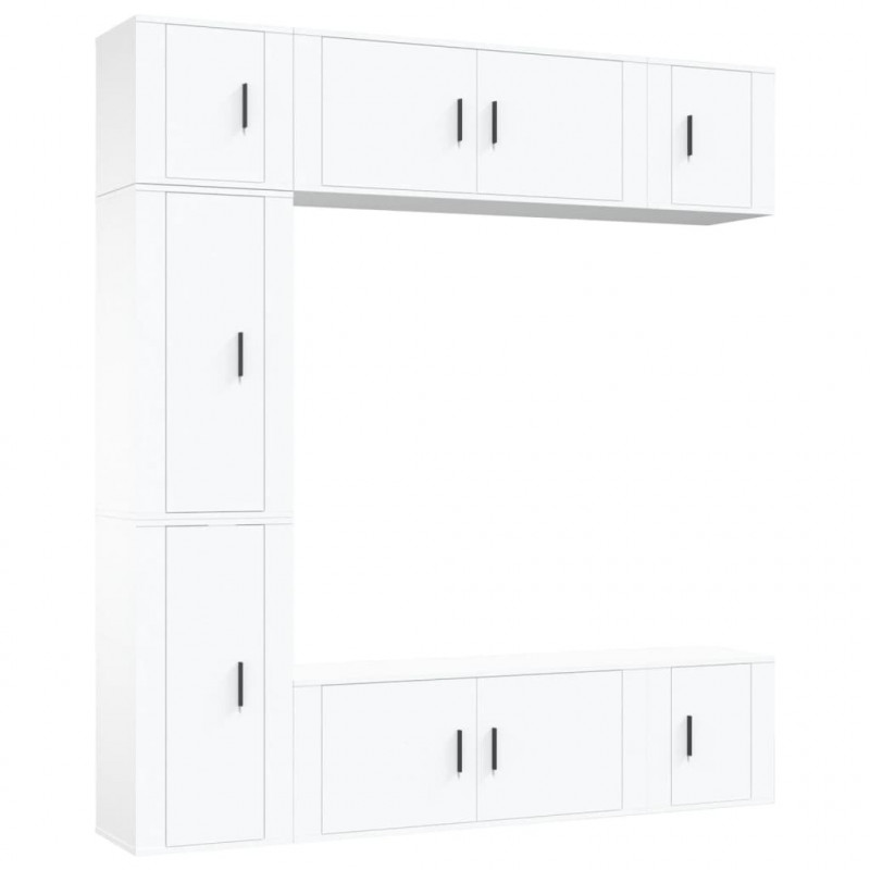 Zestaw 7 szafek TV, Biały, materiał drewnopochodny