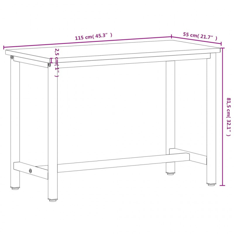 Stół roboczy, 115x55x81,5 cm, lite drewno bukowe i metal