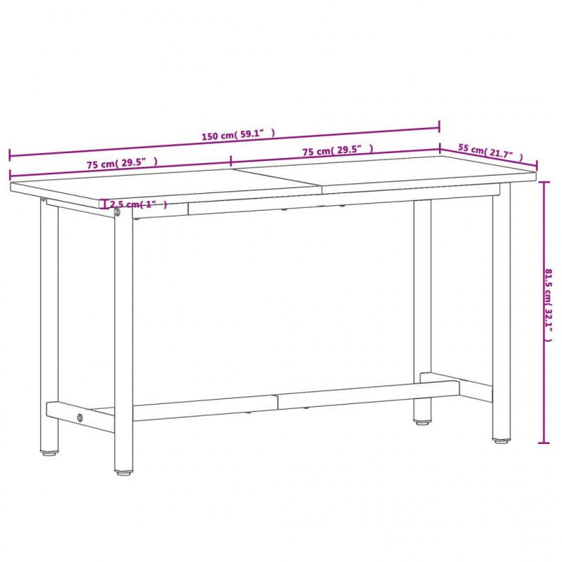 Stół roboczy, 150x55x81,5 cm, lite drewno bukowe i metal