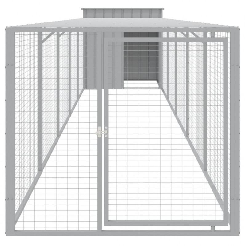 Kurnik z wybiegiem, jasnoszary, 110x609x110 cm, stal