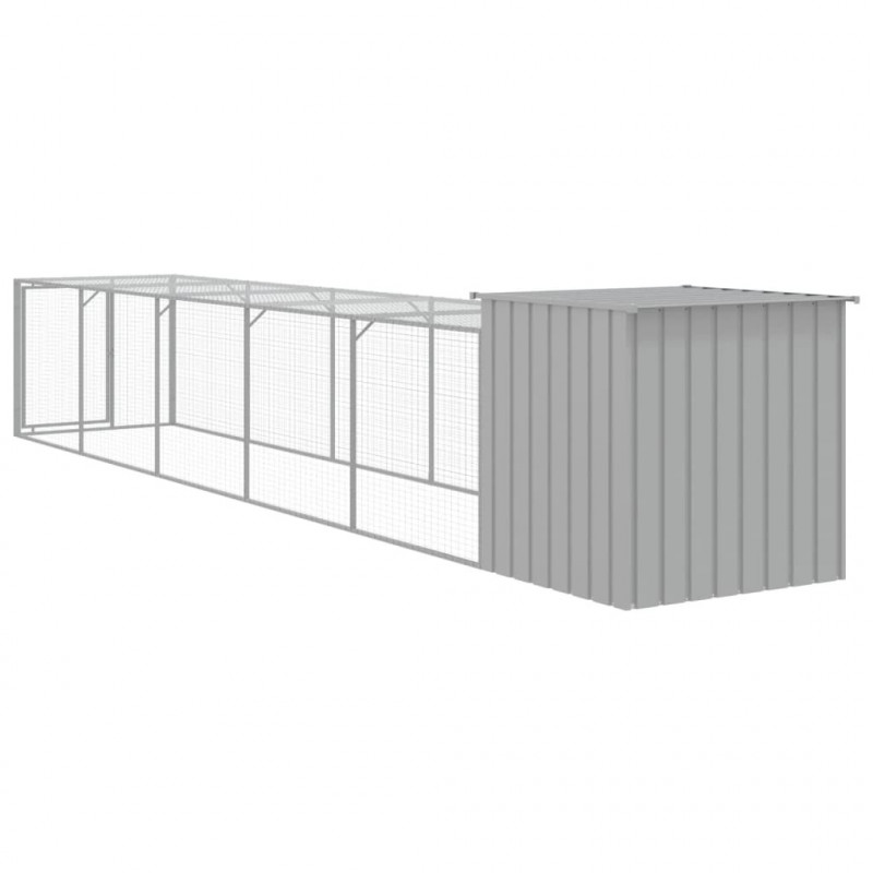 Kurnik z wybiegiem, jasnoszary, 110x609x110 cm, stal