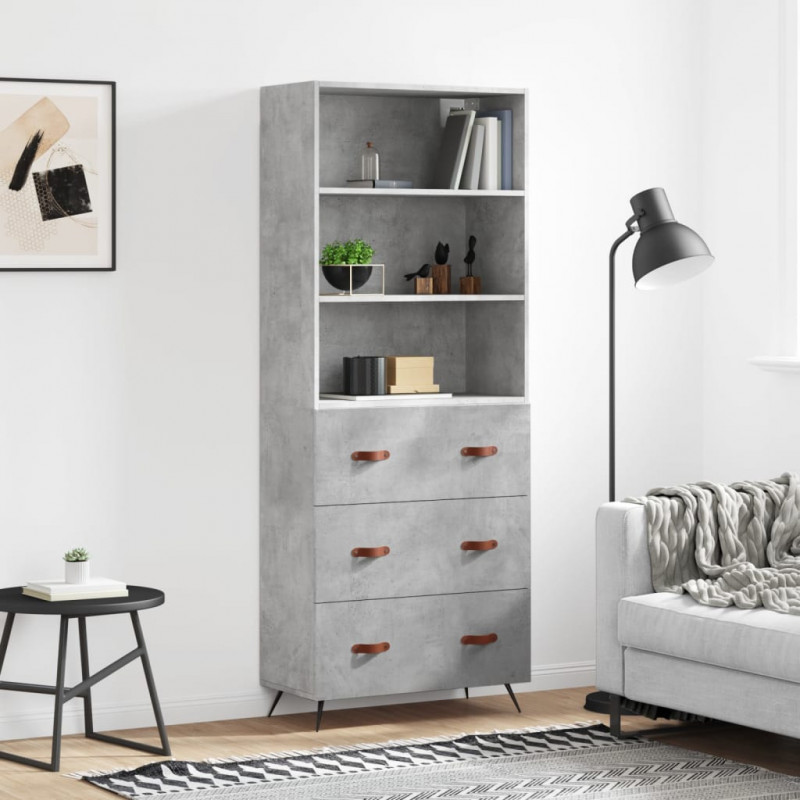 Witrynka, szarość betonu 69,5x34x180 cm materiał drewnopochodny