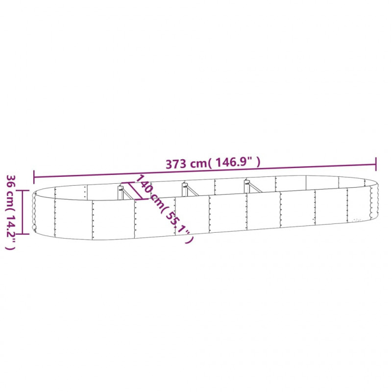 Podwyższona donica, stal ocynkowana, 373x140x36 cm