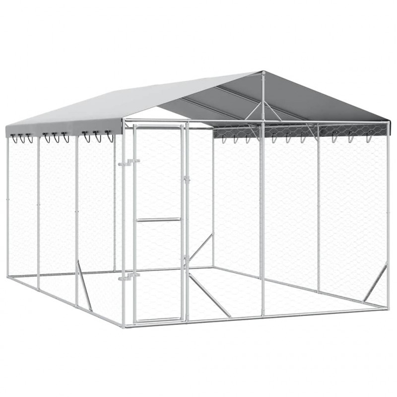 Kojec dla psa, z dachem, srebrny, 3x4,5x2,5 m, stal