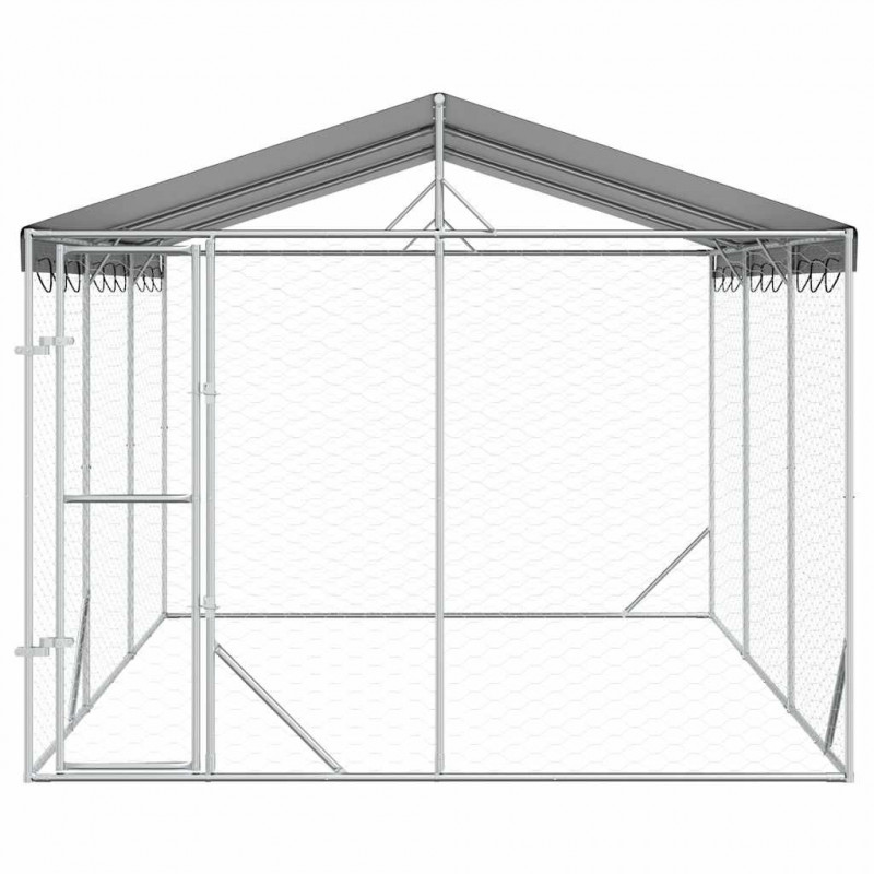 Kojec dla psa, z dachem, srebrny, 3x4,5x2,5 m, stal