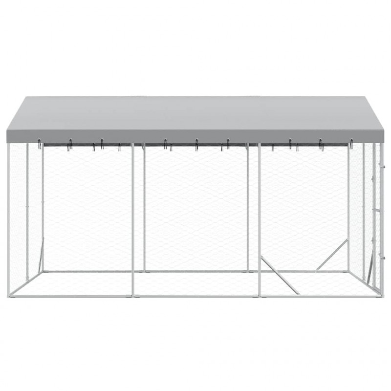 Kojec dla psa, z dachem, srebrny, 3x4,5x2,5 m, stal