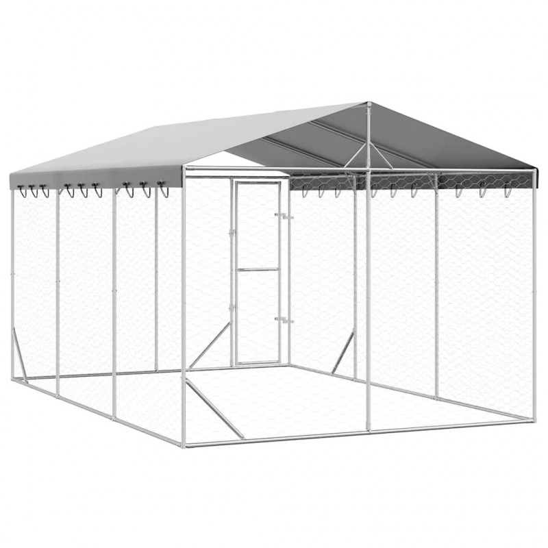Kojec dla psa, z dachem, srebrny, 3x4,5x2,5 m, stal