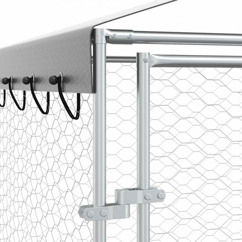 Kojec dla psa, z dachem, srebrny, 3x4,5x2,5 m, stal