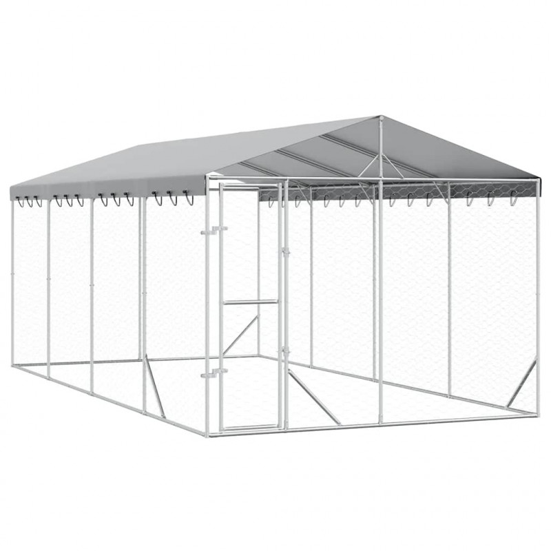 Kojec dla psa, z dachem, srebrny, 3x6x2,5 m, stal galwanizowana