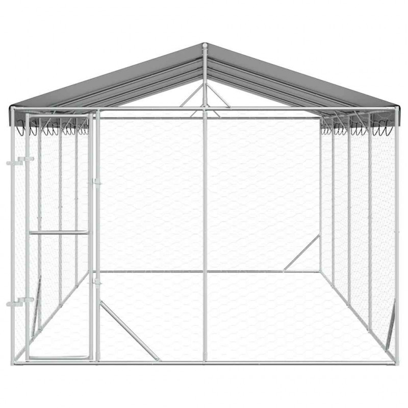Kojec dla psa, z dachem, srebrny, 3x6x2,5 m, stal galwanizowana