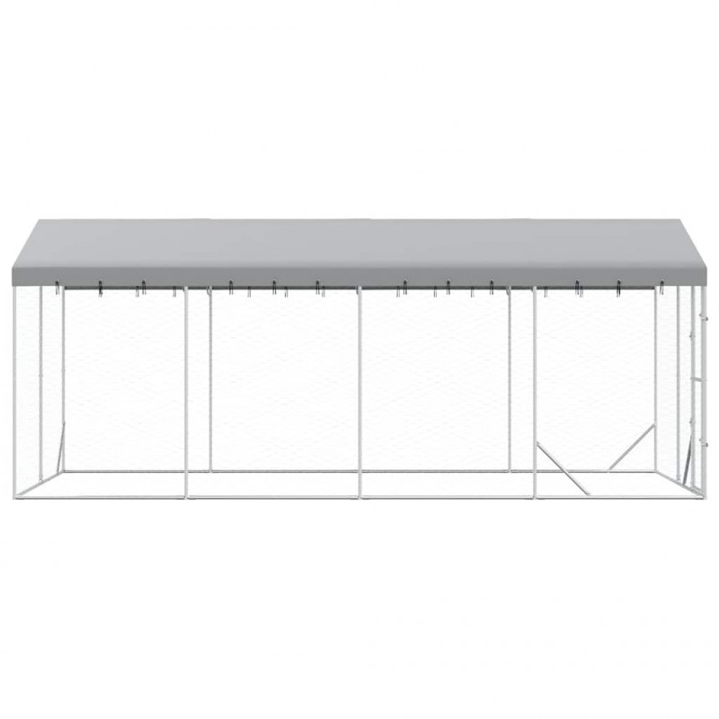 Kojec dla psa, z dachem, srebrny, 3x6x2,5 m, stal galwanizowana