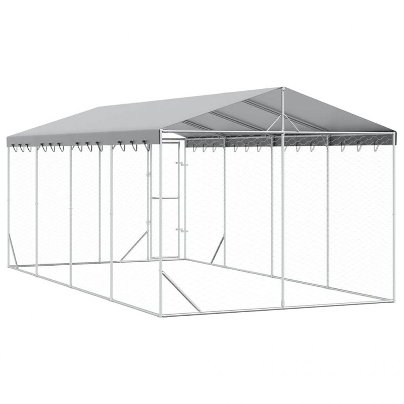 Kojec dla psa, z dachem, srebrny, 3x6x2,5 m, stal galwanizowana
