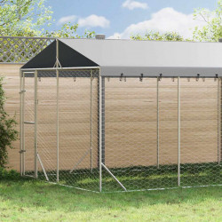 Kojec dla psa, z dachem, srebrny, 3x7,5x2,5 m, stal