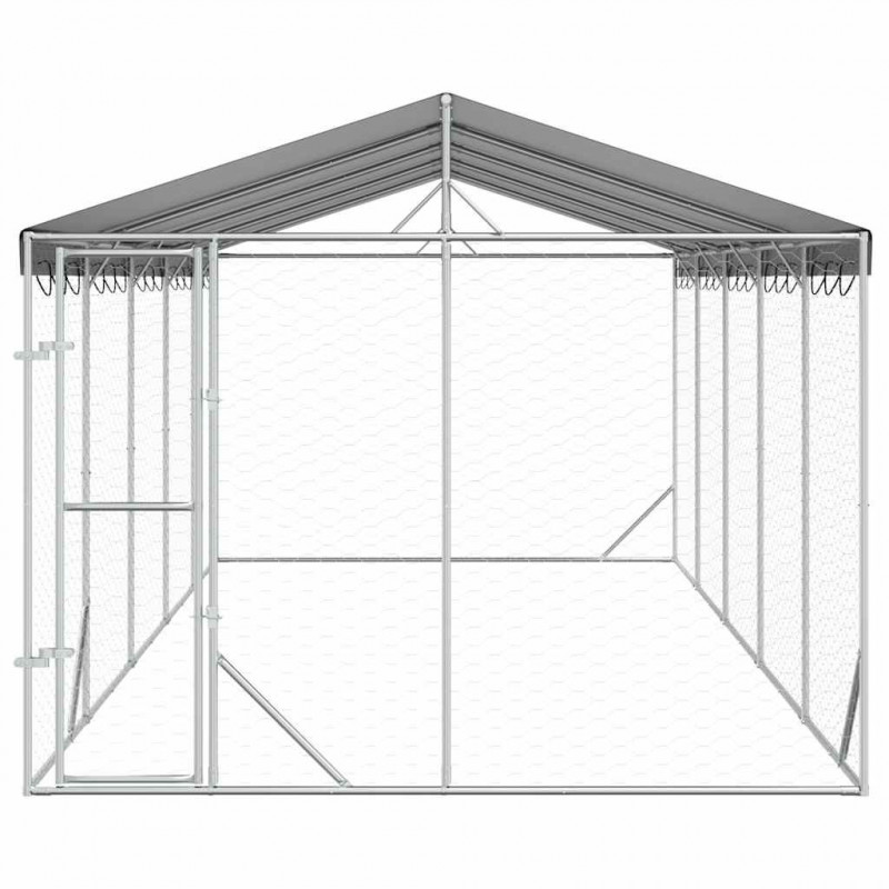 Kojec dla psa, z dachem, srebrny, 3x7,5x2,5 m, stal