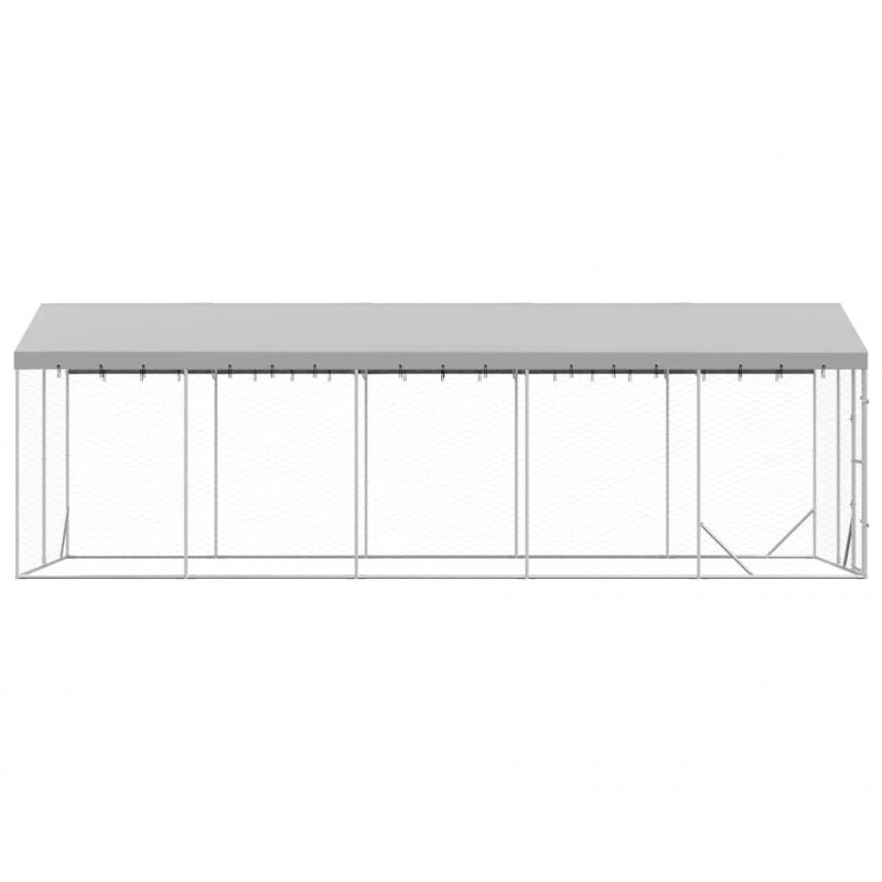 Kojec dla psa, z dachem, srebrny, 3x7,5x2,5 m, stal