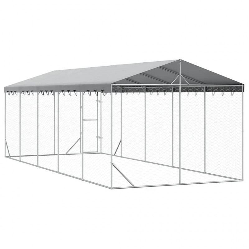 Kojec dla psa, z dachem, srebrny, 3x7,5x2,5 m, stal